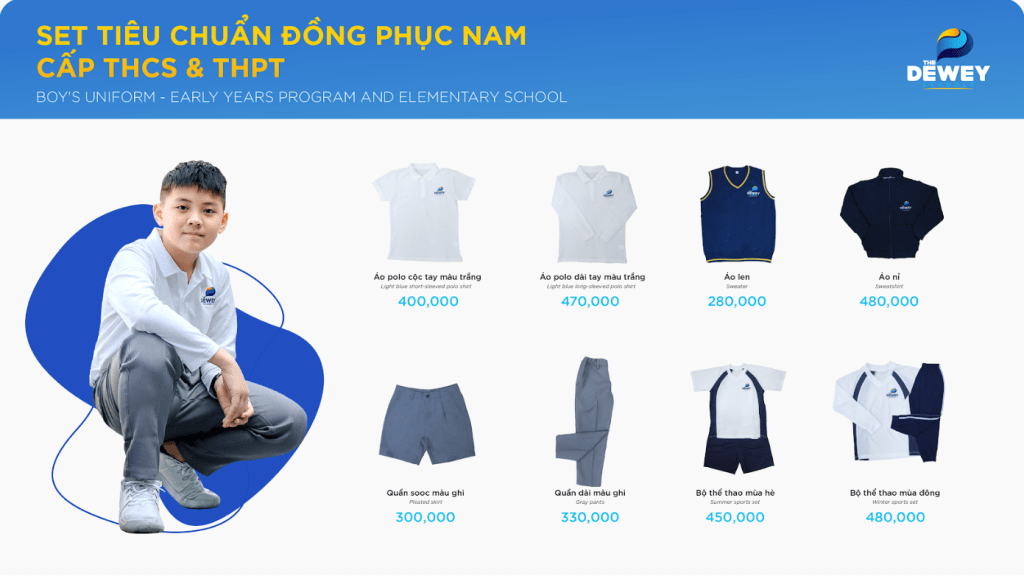 set tiêu chuẩn đồng phục nam cấp thcs và thpt