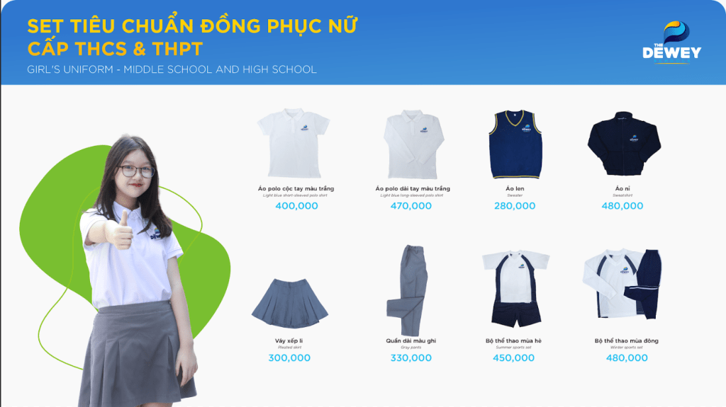 set tiêu chuẩn đồng phục nữ cấp thcs và thpt