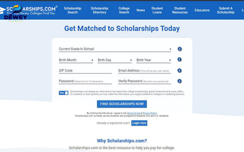 Giao diện trang web College Scholarship cung cấp danh sách Fv88 www fv88 com app Fv 88 cá cược trực tuyến Anh cho sinh viên quốc tế